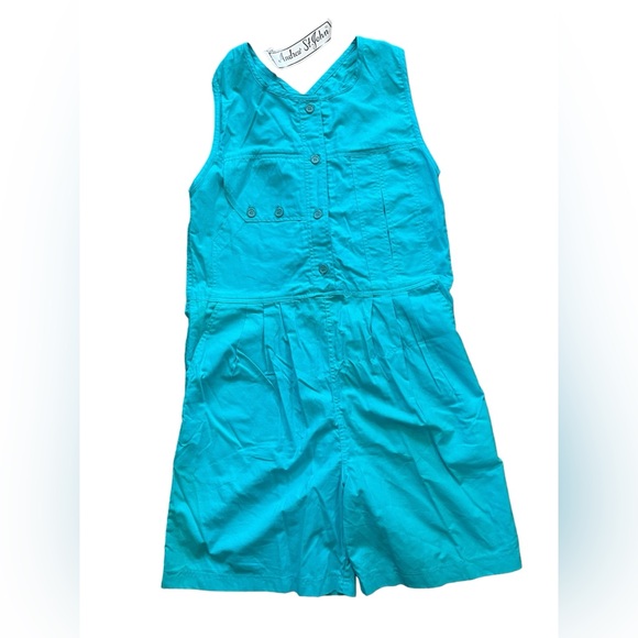 Deadstock NEW Andrea St John Vintage 90s Turquoise Utility Kidcore Cargo Romper - Picture 2 of 7